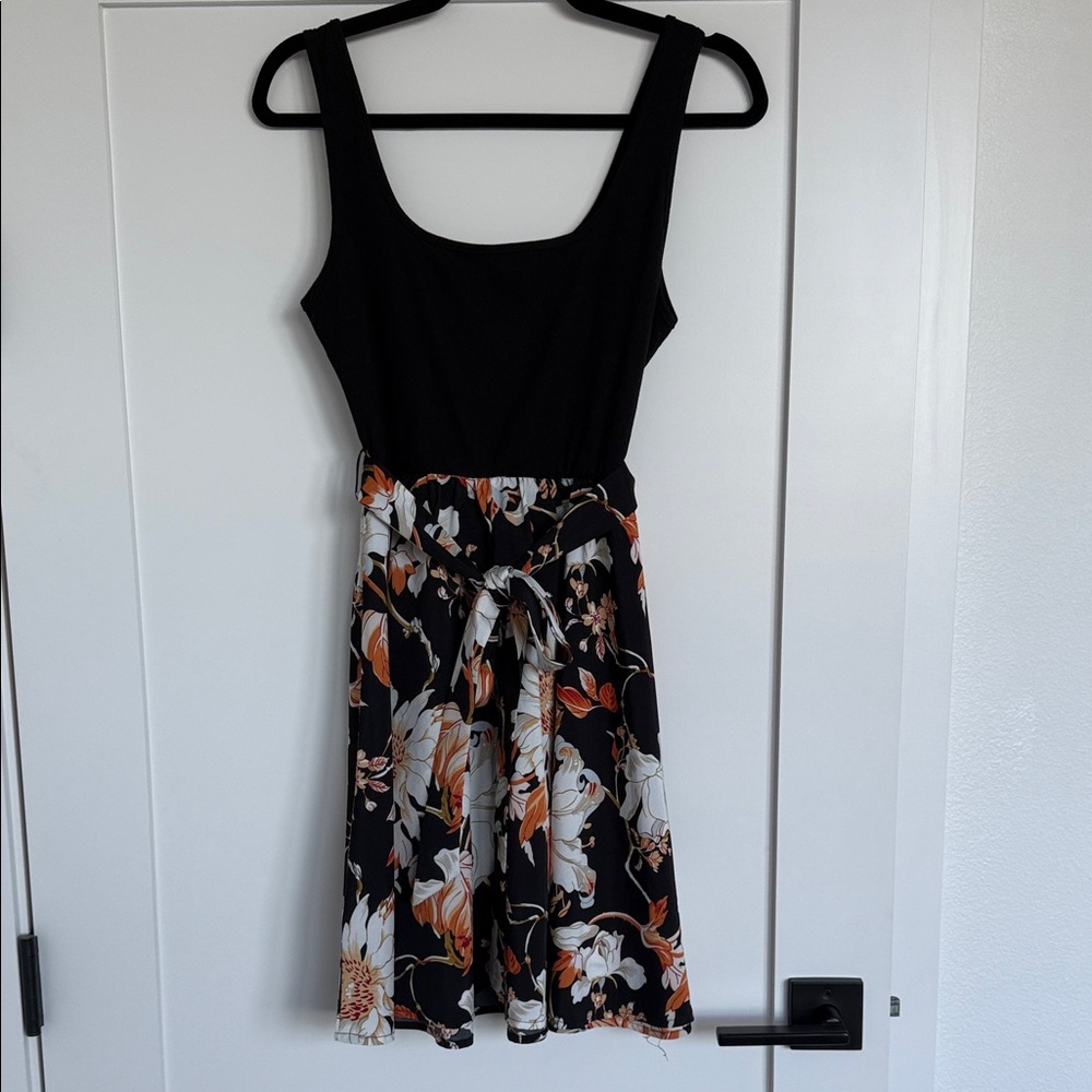 Black Tank and Floral Belted Mini Dress